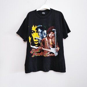 Vintage Jimi Hendrik Dual  Graphic T Shirt Size Large Black Cotton Crew Tee